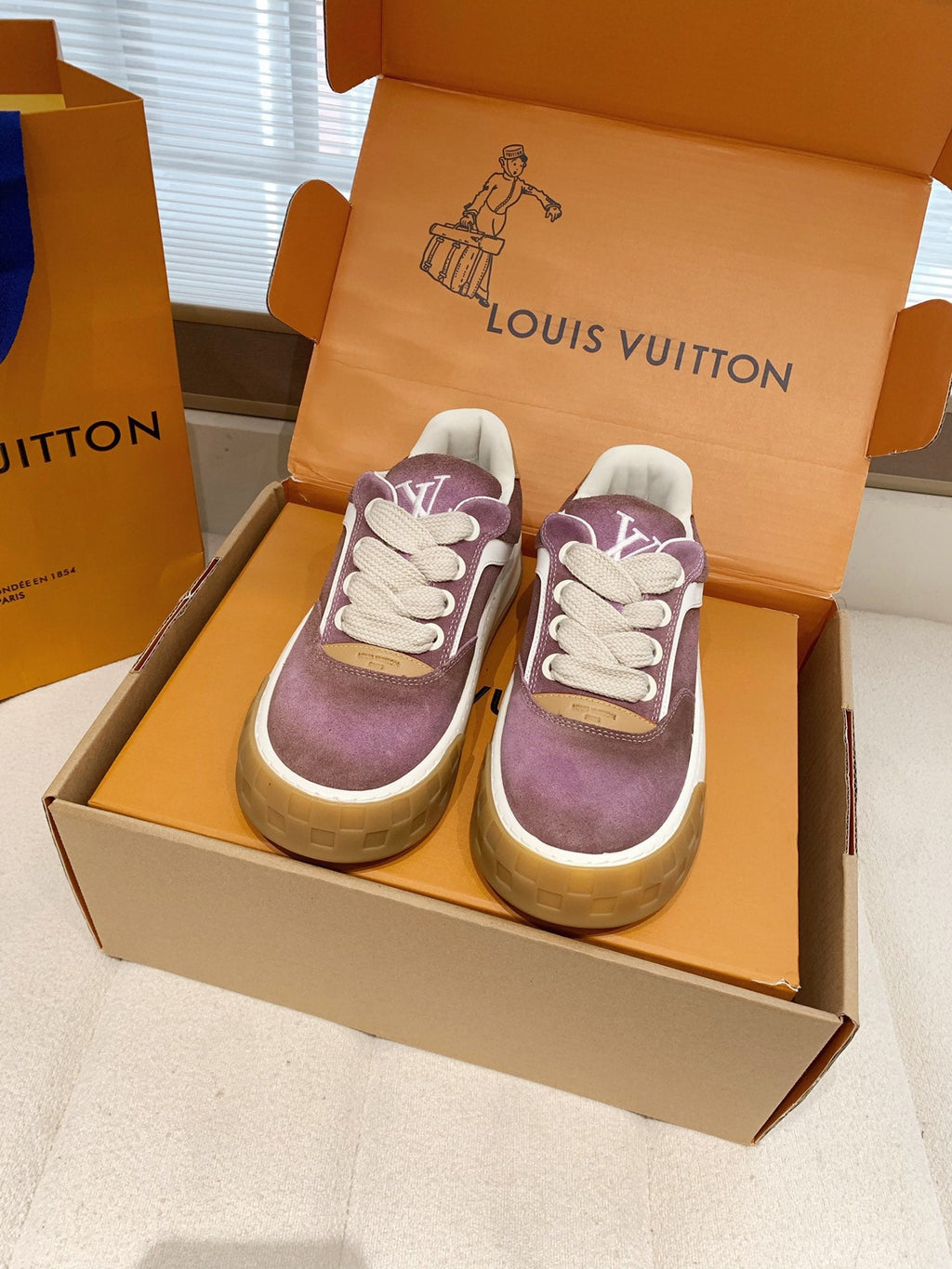 LV 26S TILTED SNEAKERS IN LILAC PURPLE SUEDE