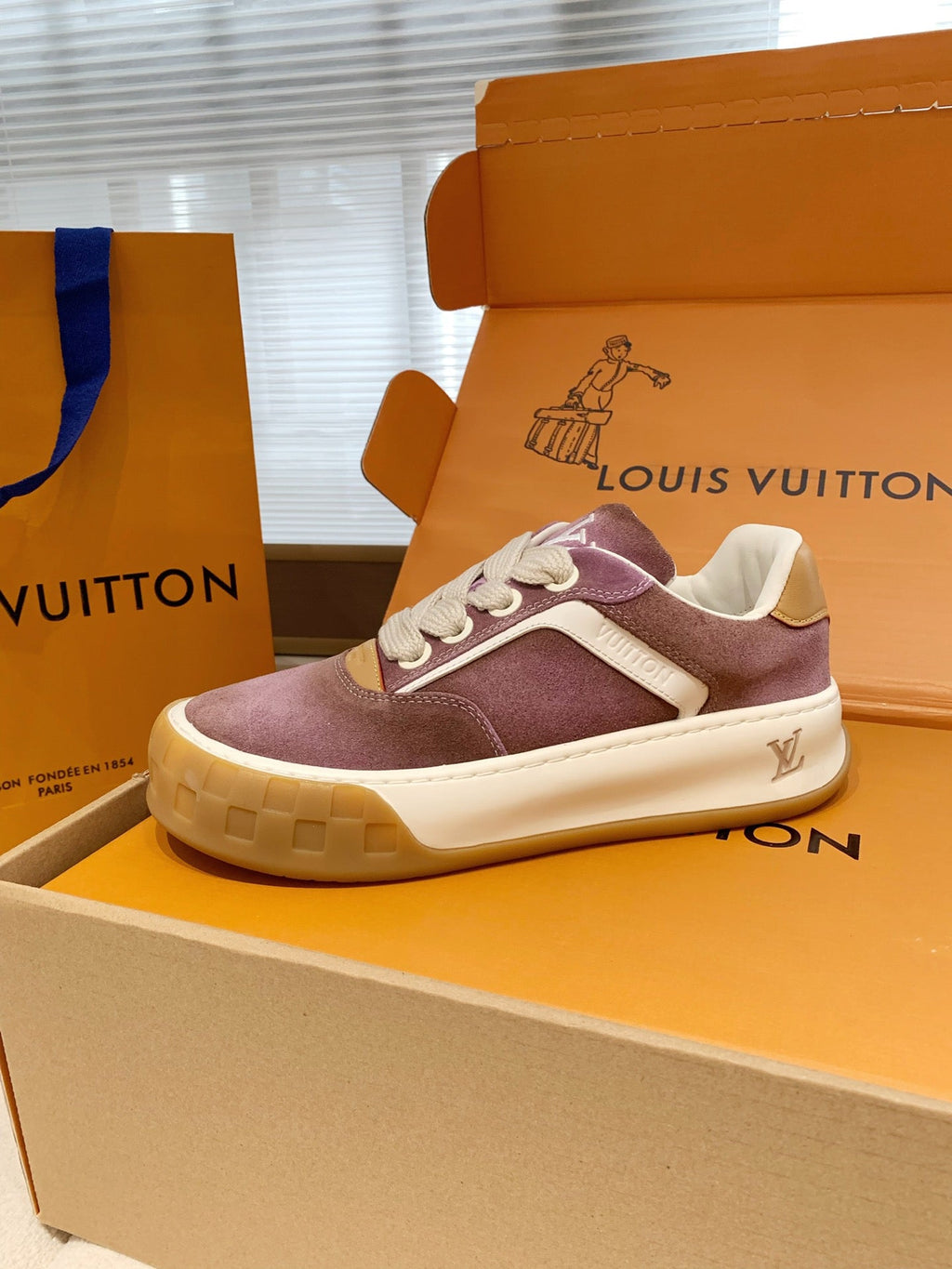 LV 26S TILTED SNEAKERS IN LILAC PURPLE SUEDE