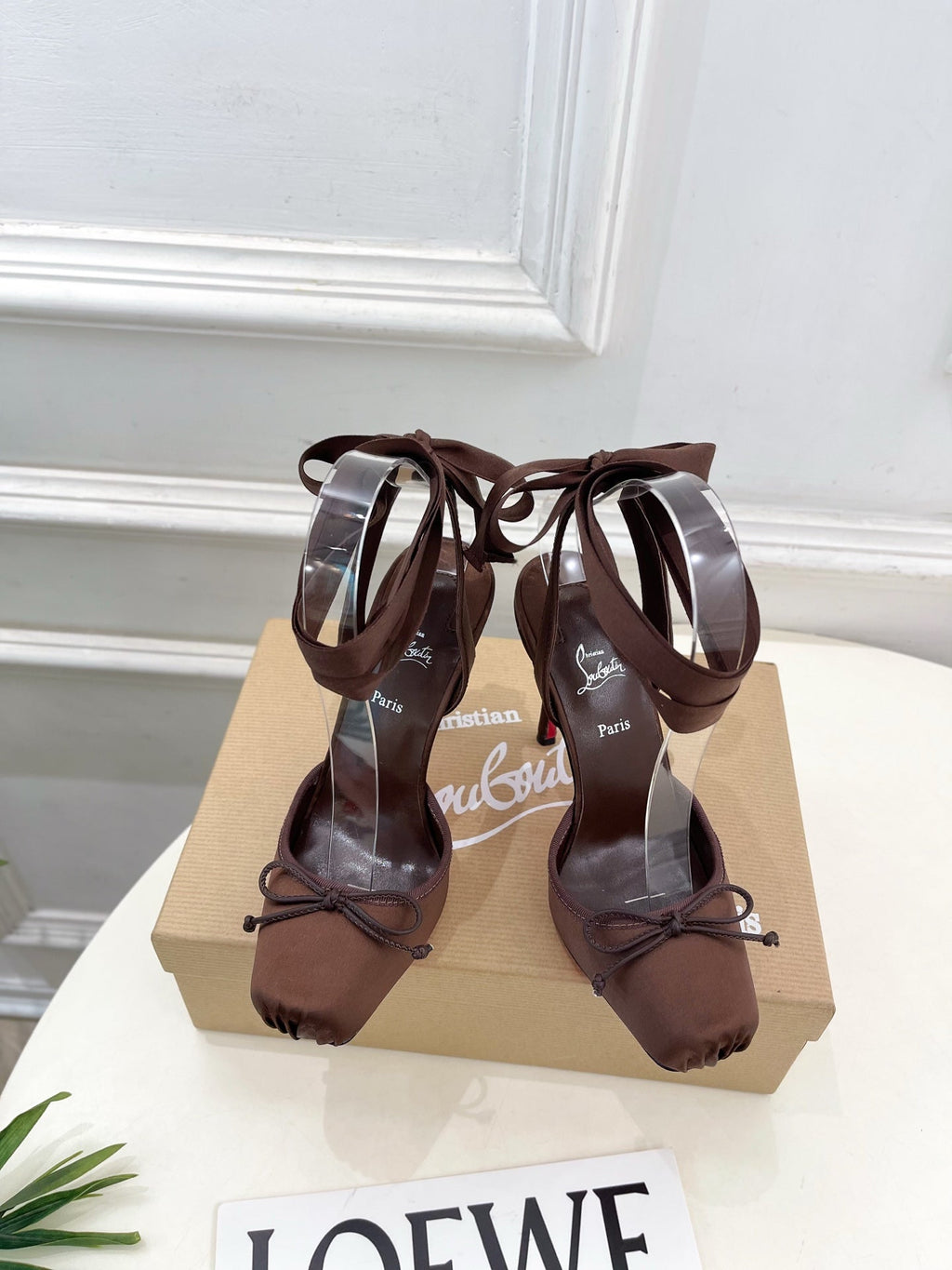 CASSIA LACE UP 100MM IN CHOCOLATE BROWN SATIN