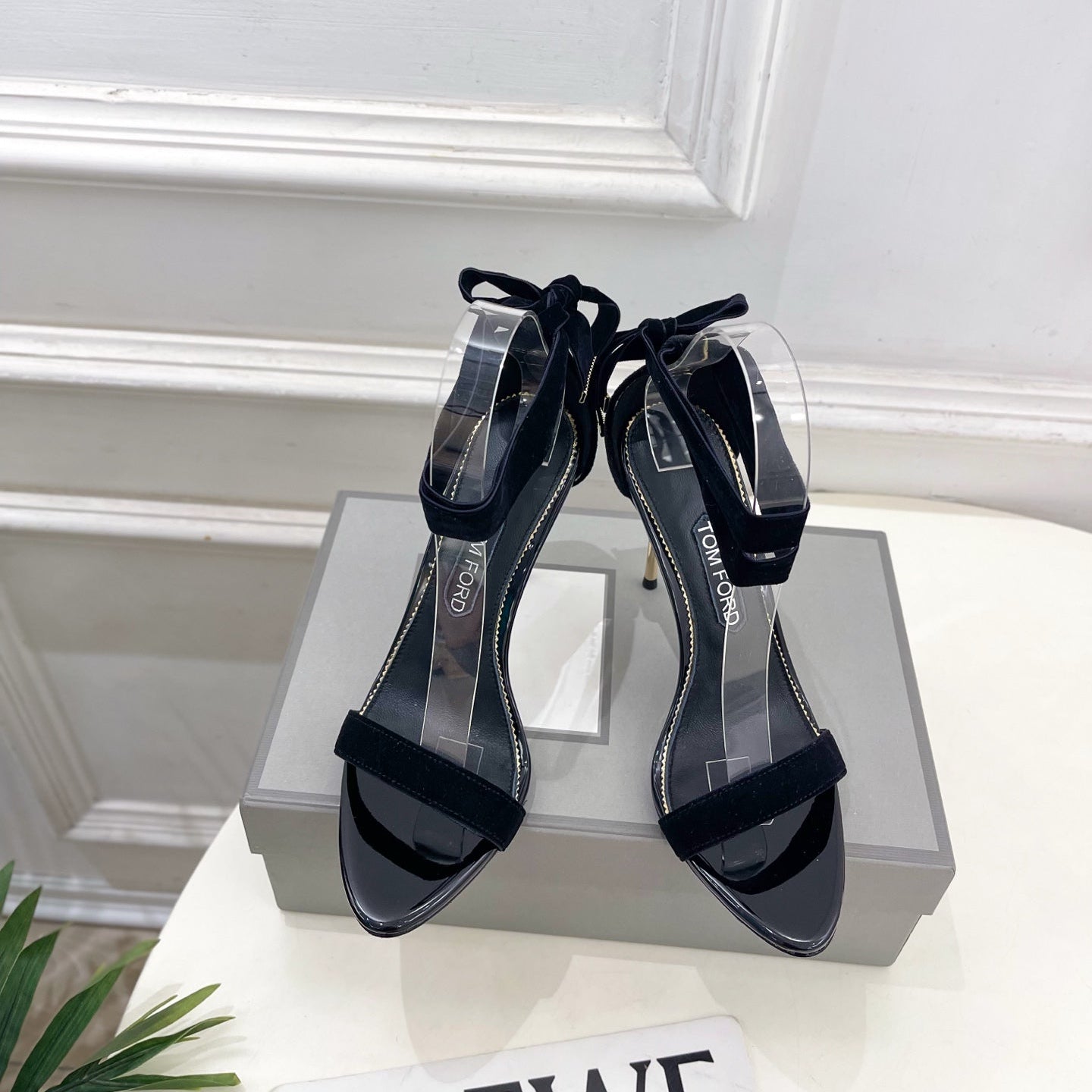 TOM FORD 26S HIGH-HEELED SANDALS 105 MM IN BLACK FABRIC AND CALFSKIN