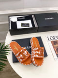 CHANEL 26S SANDALS 35 MM IN ORANGE TWEED