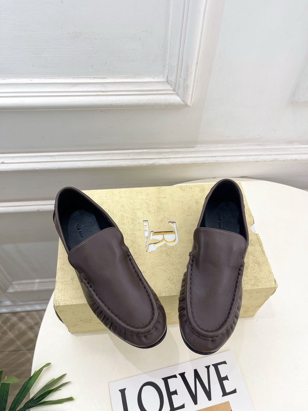 THE ROW 26S MOCCASIN LOAFERS 20MM IN BROWN CALFSKIN