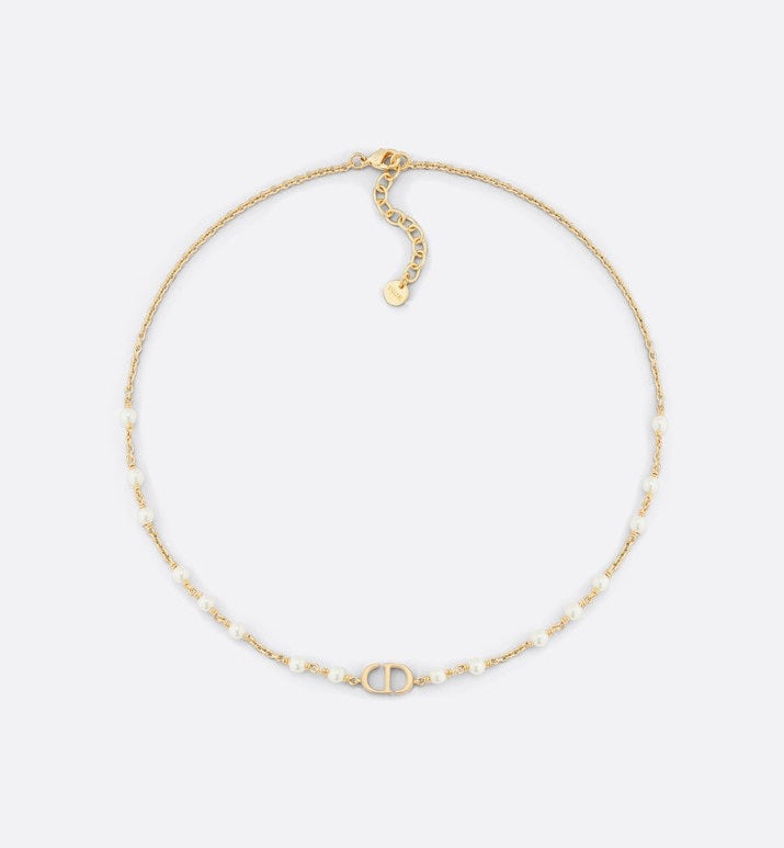 CD 26S CD LOGO PEARL CHAIN NECKLACE IN GOLD TONE METAL WITH WHITE PEARL 631005