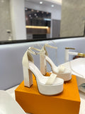LV 26S HIGH HEEL SANDALS 145 MM IN CREAM WHITE CALFSKIN