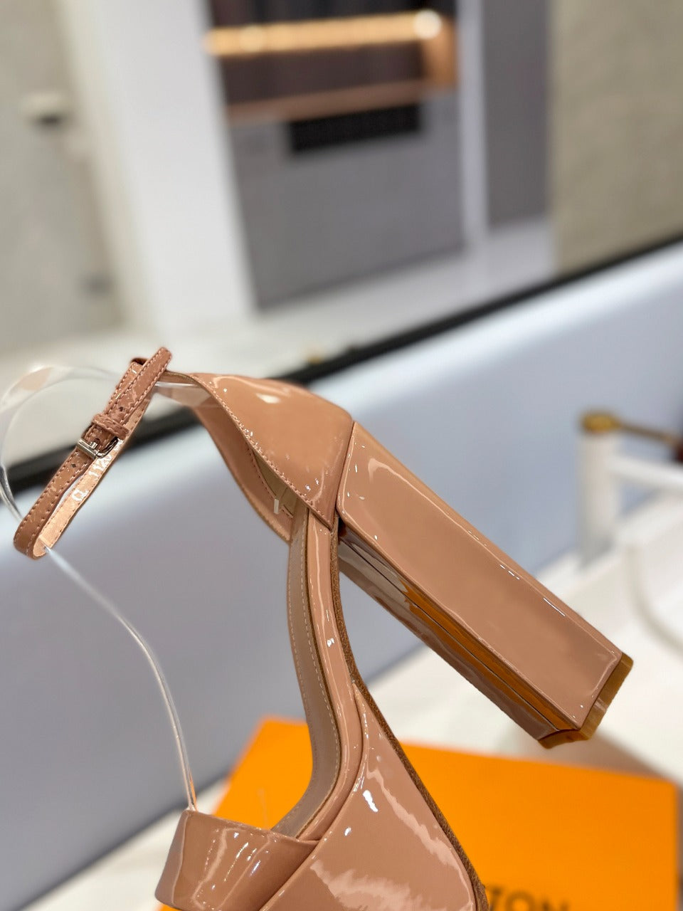 LV 26S HIGH HEEL SANDALS 145 MM IN NUDE PINK CALFSKIN
