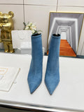 BALMAIN 26S BOOTS 95 MM IN BLUE DENIM