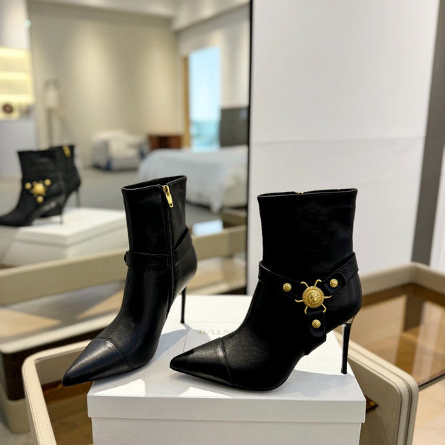BALMAIN 26S STILETTO HEEL BOOTS 95 MM IN BLACK CALFSKIN